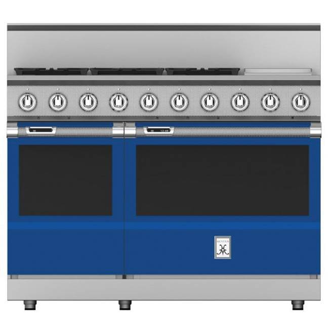 Hestan - Range, 5 Burner with Griddle, Dual Fuel, 48'' - Prince Blue