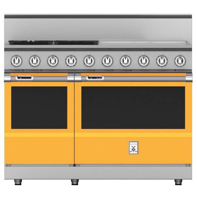 Hestan - Range, 5 Burner with Griddle, Dual Fuel, 48'' - Steeletto Stainless Steel