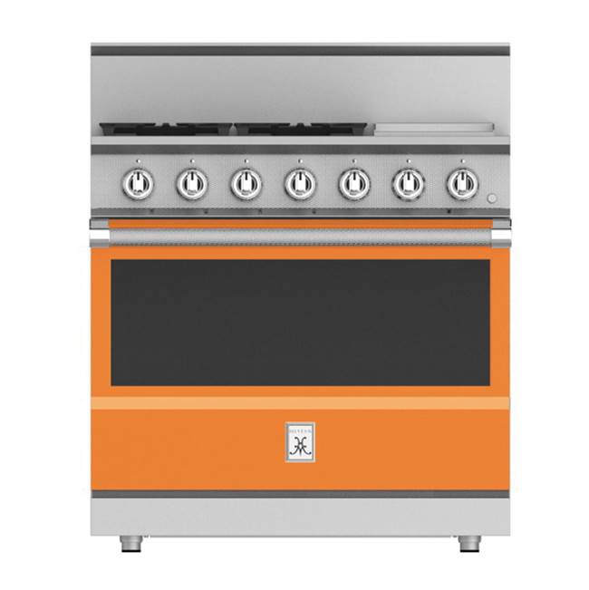 Hestan - Range, 4 Burner with Griddle, Gas, Manual Clean, 36'' - Citra Orange