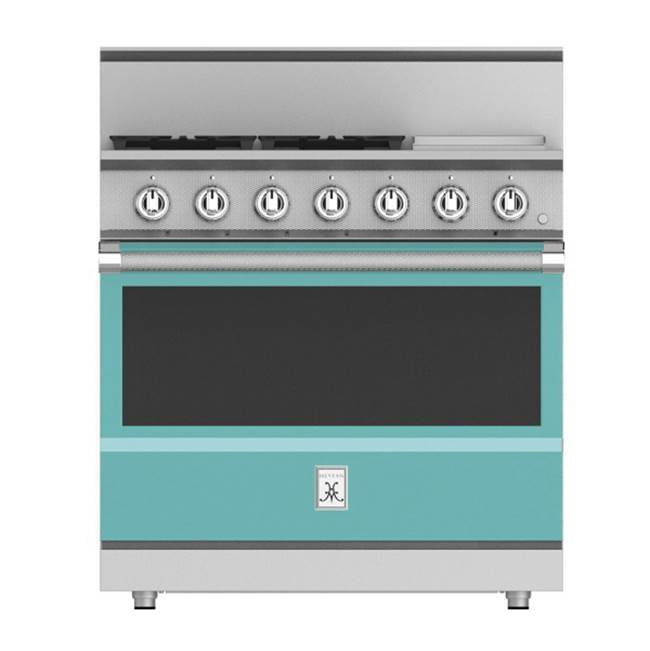 Hestan - Range, 4 Burner with Griddle, Gas, Manual Clean, 36'' - Bora Bora Turquoise