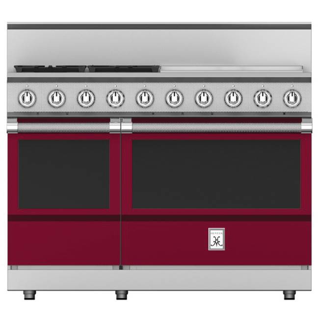 Hestan - Range, 4 Burner with 24'' Griddle, Gas, 48'' - Tin Roof Burgundy