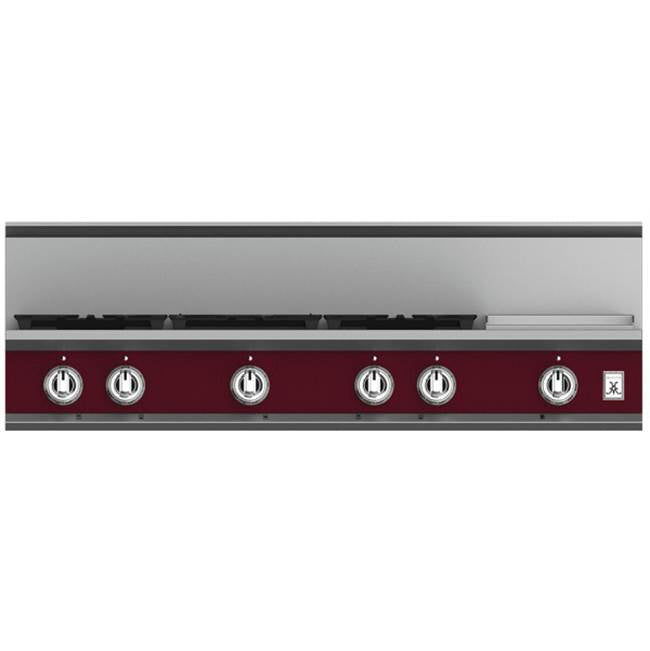Hestan - Rangetop, 5 Burner with Griddle, 48'' - Tin Roof Burgundy