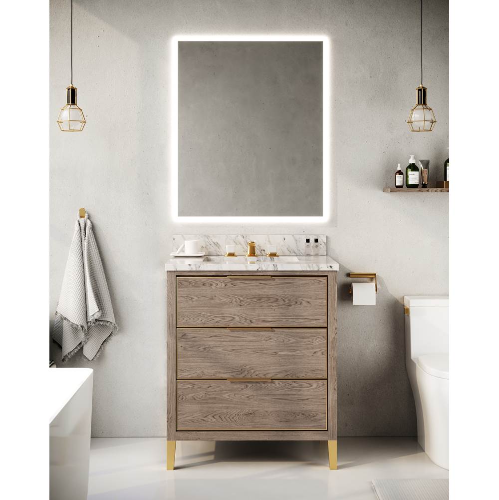Muse Vanity Cabinet 30-in, Brushed Grey Oak with Satin Brass