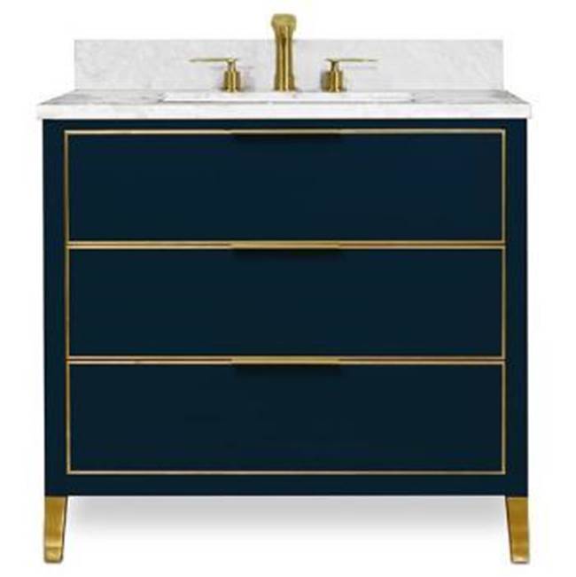 Icera - Muse Vanity Cabinet 36-in, Navy Blue with Satin Brass - Navy Blue with Satin Brass