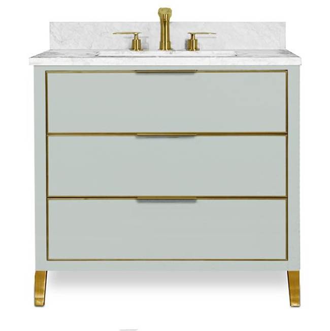 Icera - Muse Vanity Cabinet 36-in, Ocean Grey with Satin Brass - Ocean Gray