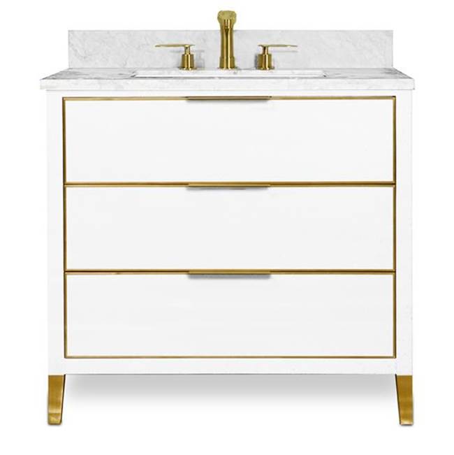 Icera - Muse Vanity Cabinet 36-in, Matte White with Satin Brass - Matte White with Satin Brass