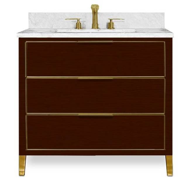 Icera - Muse Vanity Cabinet 36-in, Walnut Brown with Satin Brass - Walnut Brown