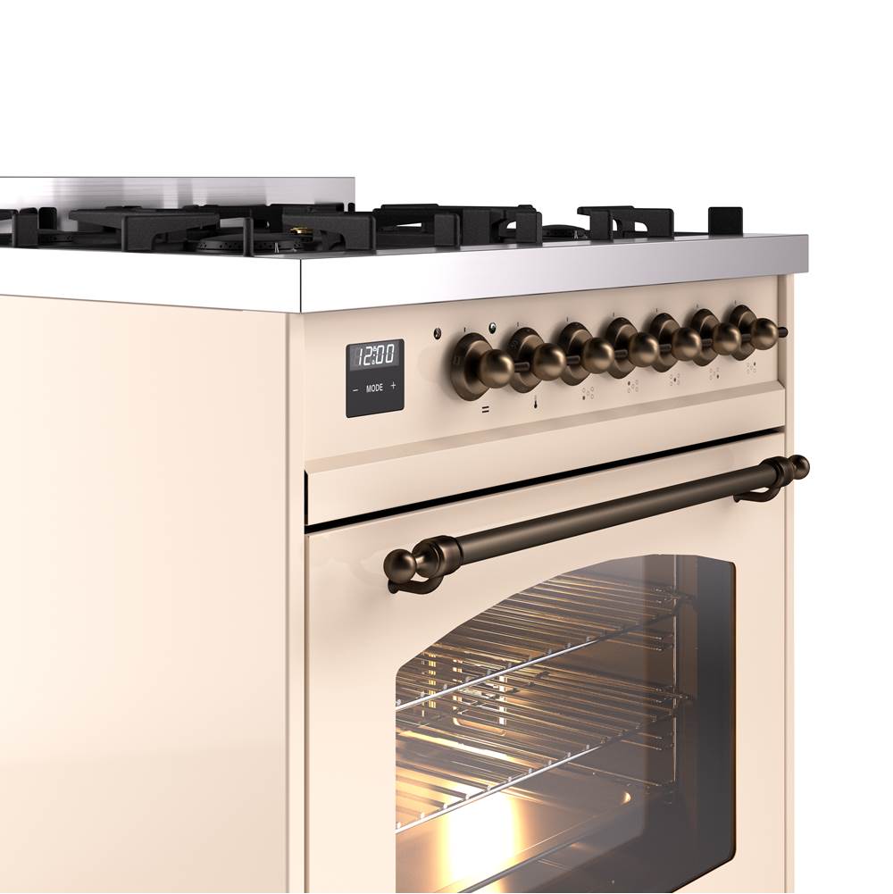 30'' Nostalgie II Series Freestanding Dual Fuel Range - Antique White - Bronze trim- Natural Gas