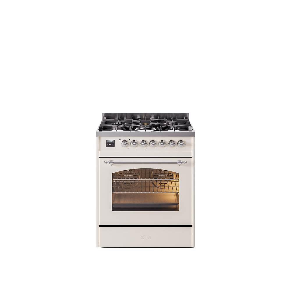 30'' Nostalgie II Series Freestanding Dual Fuel Range - Antique White - Bronze trim- Natural Gas