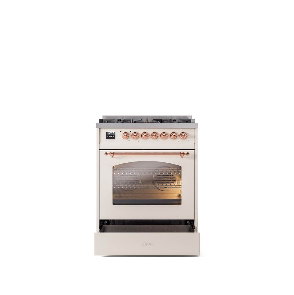 30'' Nostalgie II Series Freestanding Dual Fuel Range - Antique White - Bronze trim- Natural Gas