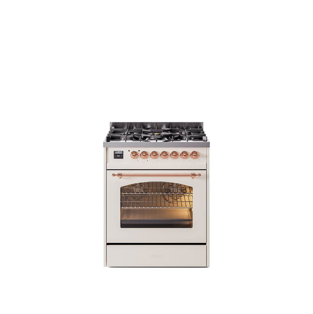 30'' Nostalgie II Series Freestanding Dual Fuel Range - Antique White - Bronze trim- Natural Gas