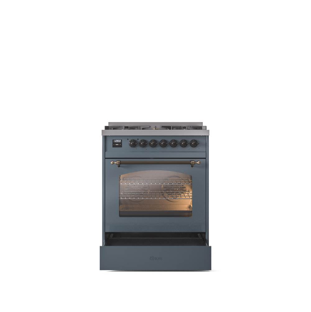 30'' Nostalgie II Series Freestanding Dual Fuel Range - Blue Grey - Bronze trim- Natural Gas