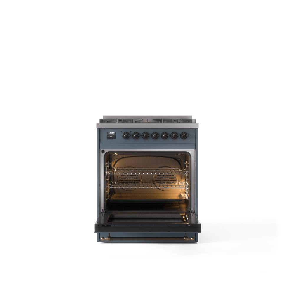 30'' Nostalgie II Series Freestanding Dual Fuel Range - Blue Grey - Bronze trim- Natural Gas