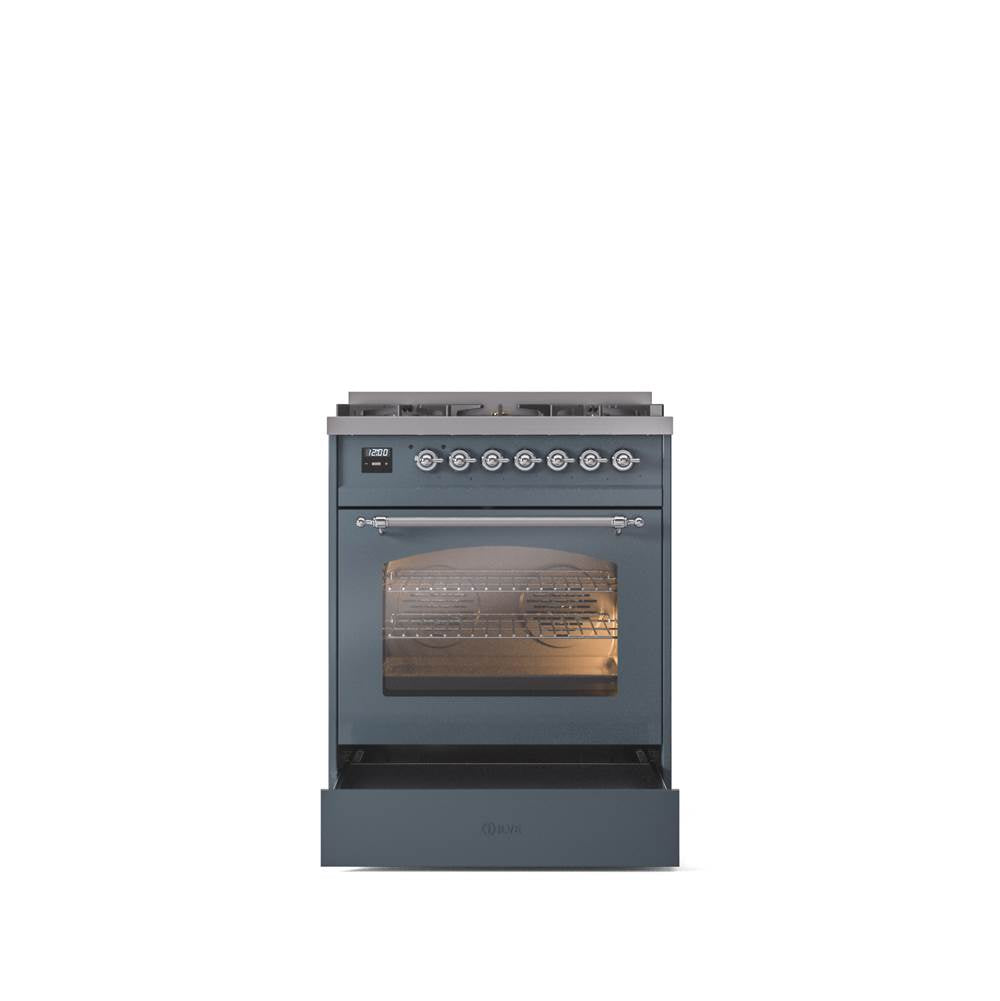 30'' Nostalgie II Series Freestanding Dual Fuel Range - Blue Grey - Bronze trim- Natural Gas