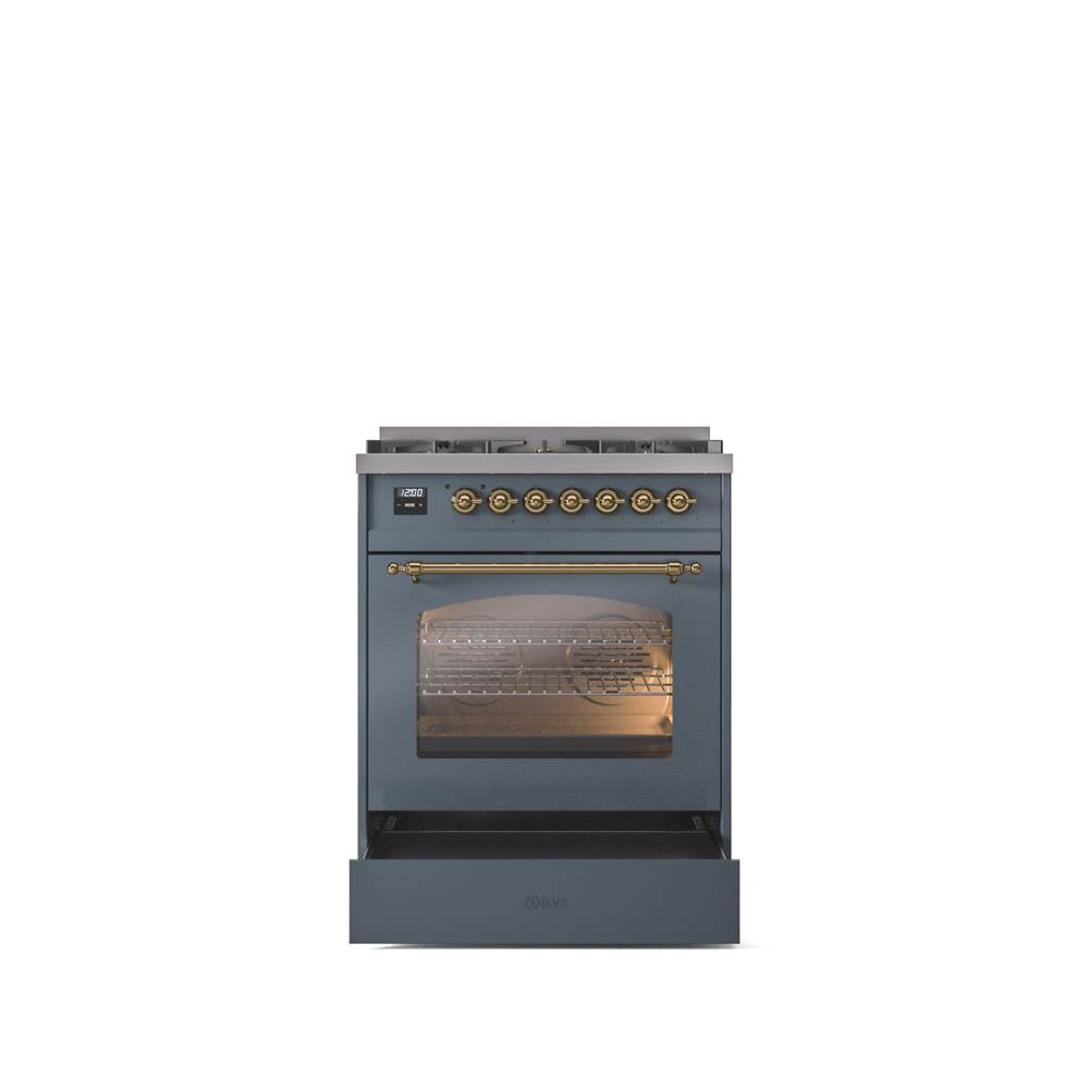 30'' Nostalgie II Series Freestanding Dual Fuel Range - Blue Grey - Bronze trim- Natural Gas