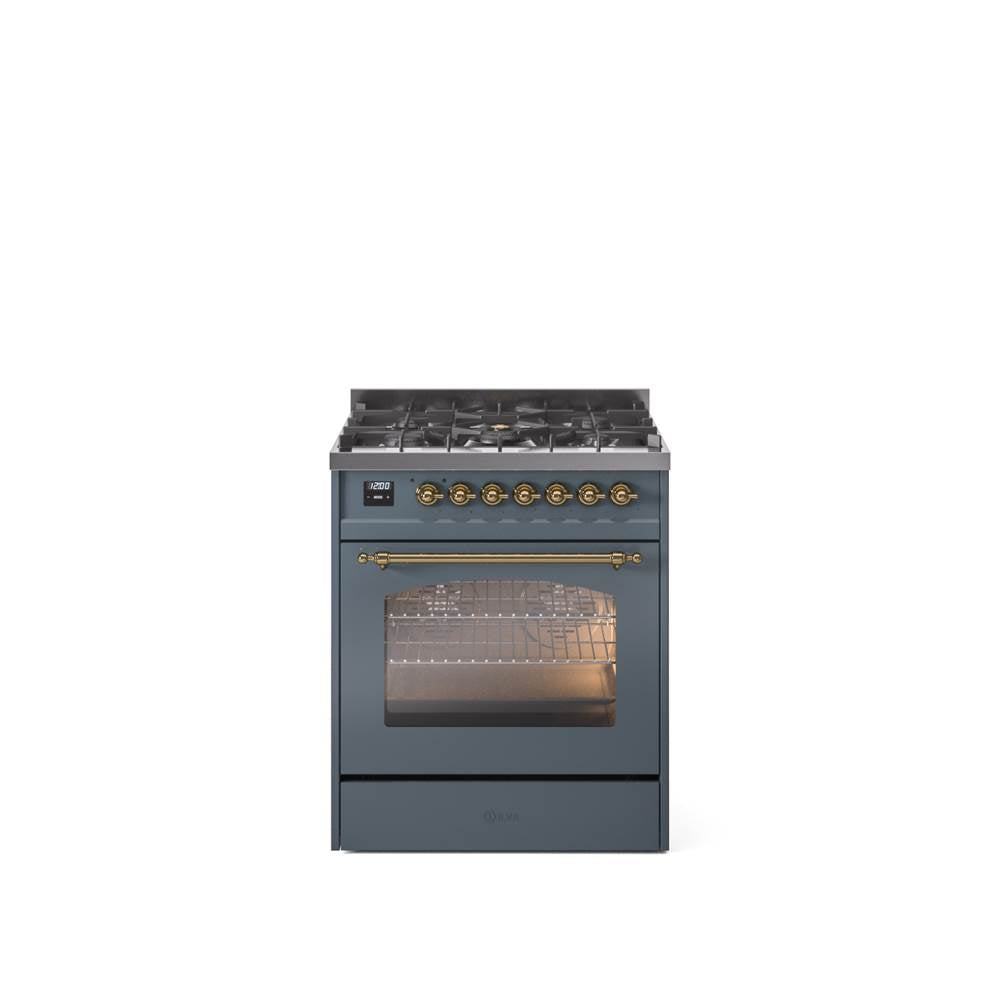 30'' Nostalgie II Series Freestanding Dual Fuel Range - Blue Grey - Bronze trim- Natural Gas