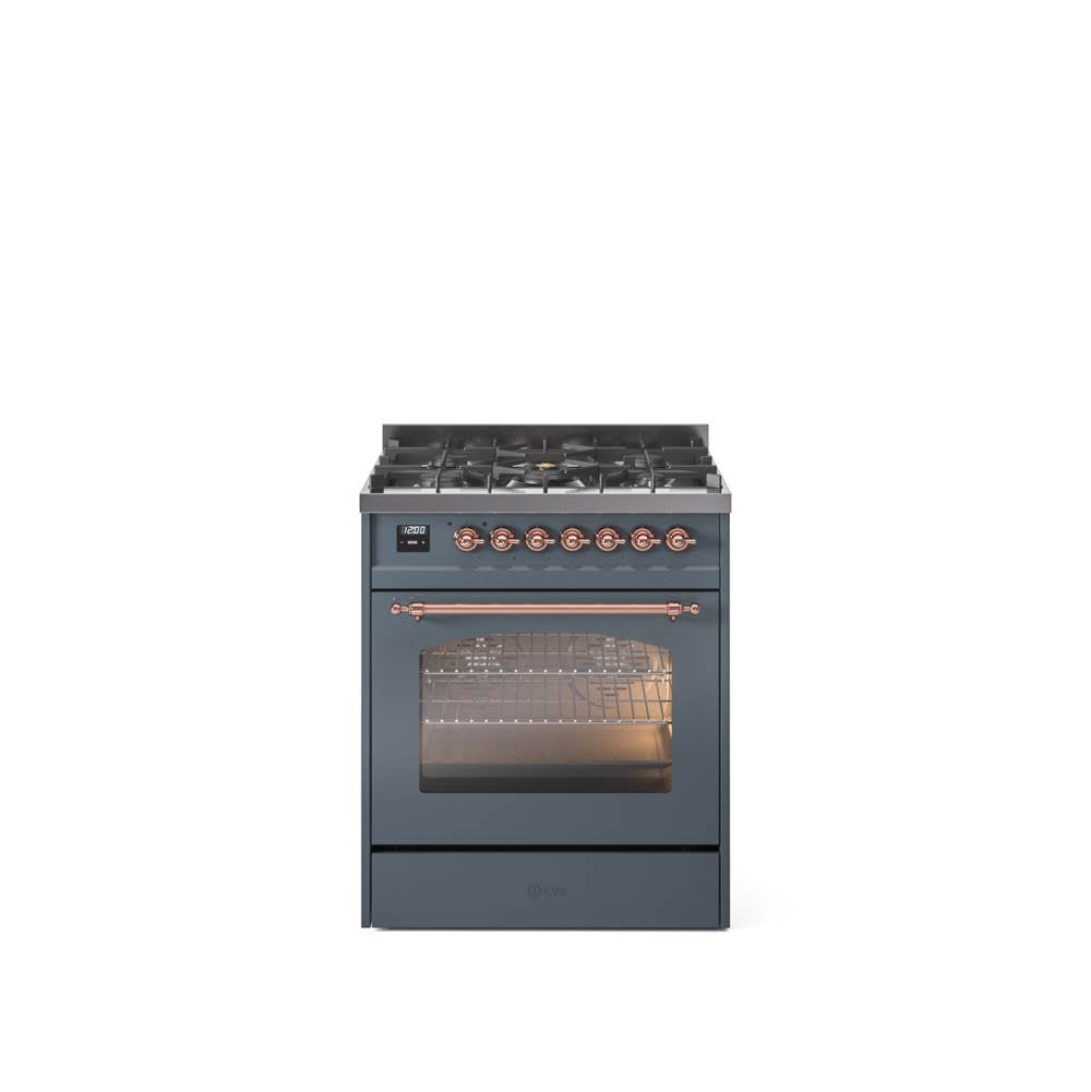 30'' Nostalgie II Series Freestanding Dual Fuel Range - Blue Grey - Bronze trim- Natural Gas