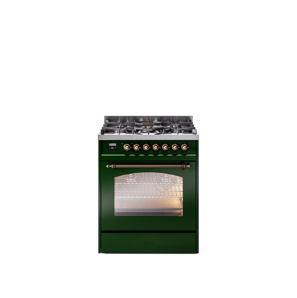 30'' Nostalgie II Series Freestanding Dual Fuel Range - Emerald Green - Bronze trim- Natural Gas