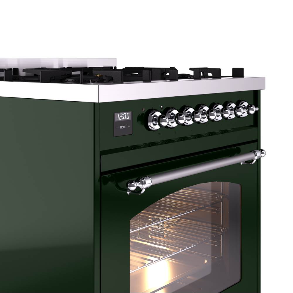 30'' Nostalgie II Series Freestanding Dual Fuel Range - Emerald Green - Bronze trim- Natural Gas