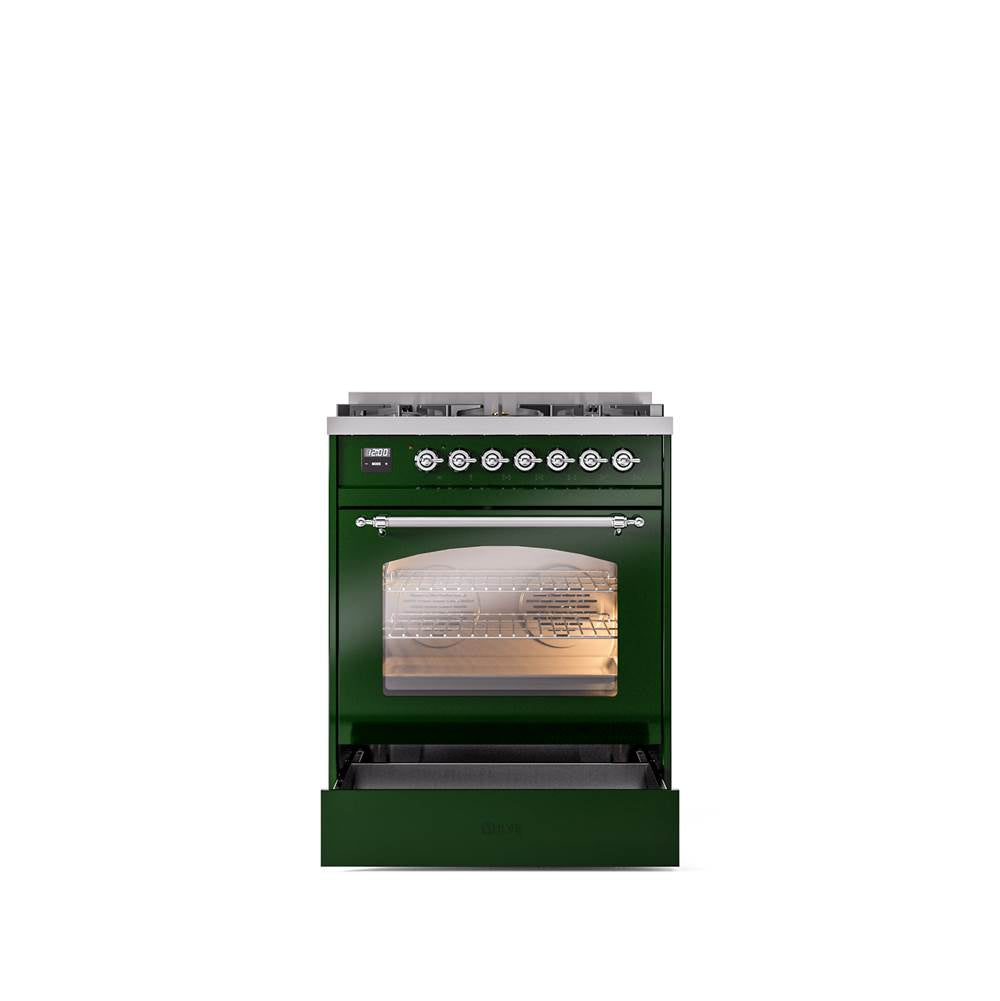 30'' Nostalgie II Series Freestanding Dual Fuel Range - Emerald Green - Bronze trim- Natural Gas