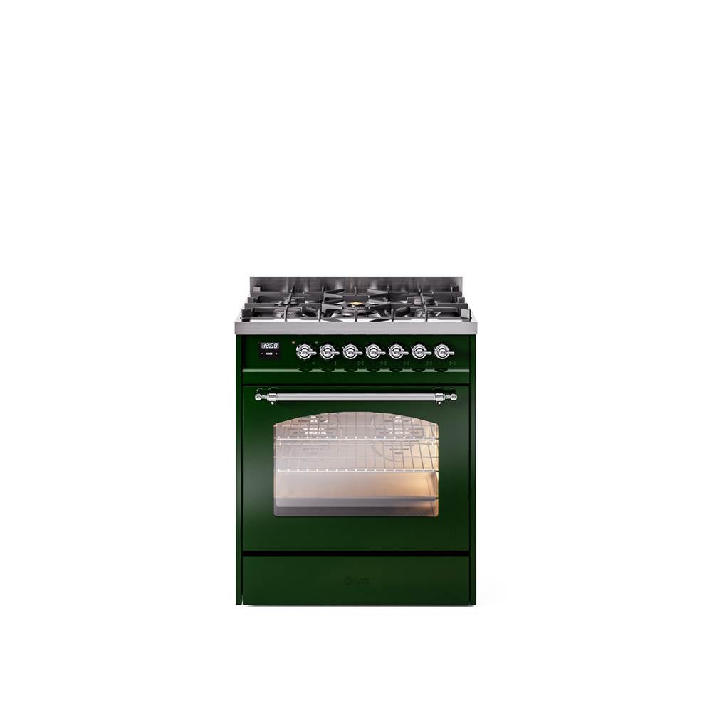 30'' Nostalgie II Series Freestanding Dual Fuel Range - Emerald Green - Bronze trim- Natural Gas