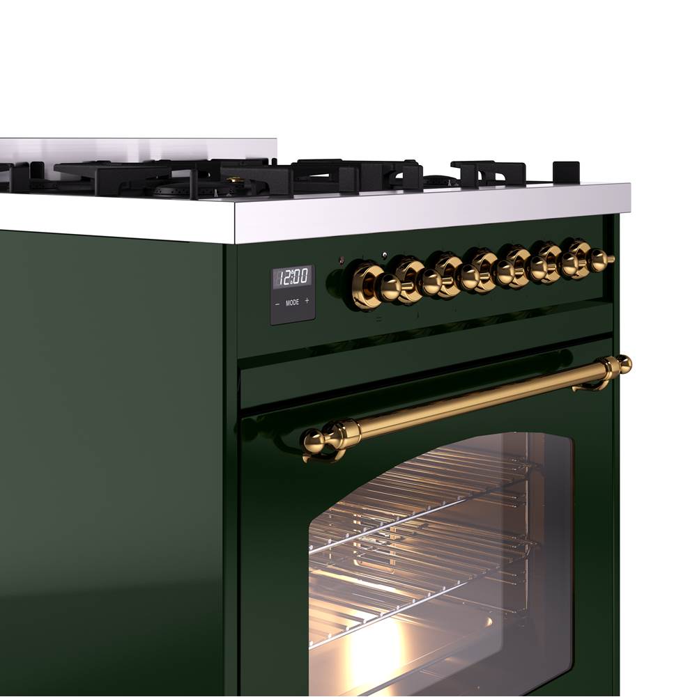 30'' Nostalgie II Series Freestanding Dual Fuel Range - Emerald Green - Bronze trim- Natural Gas