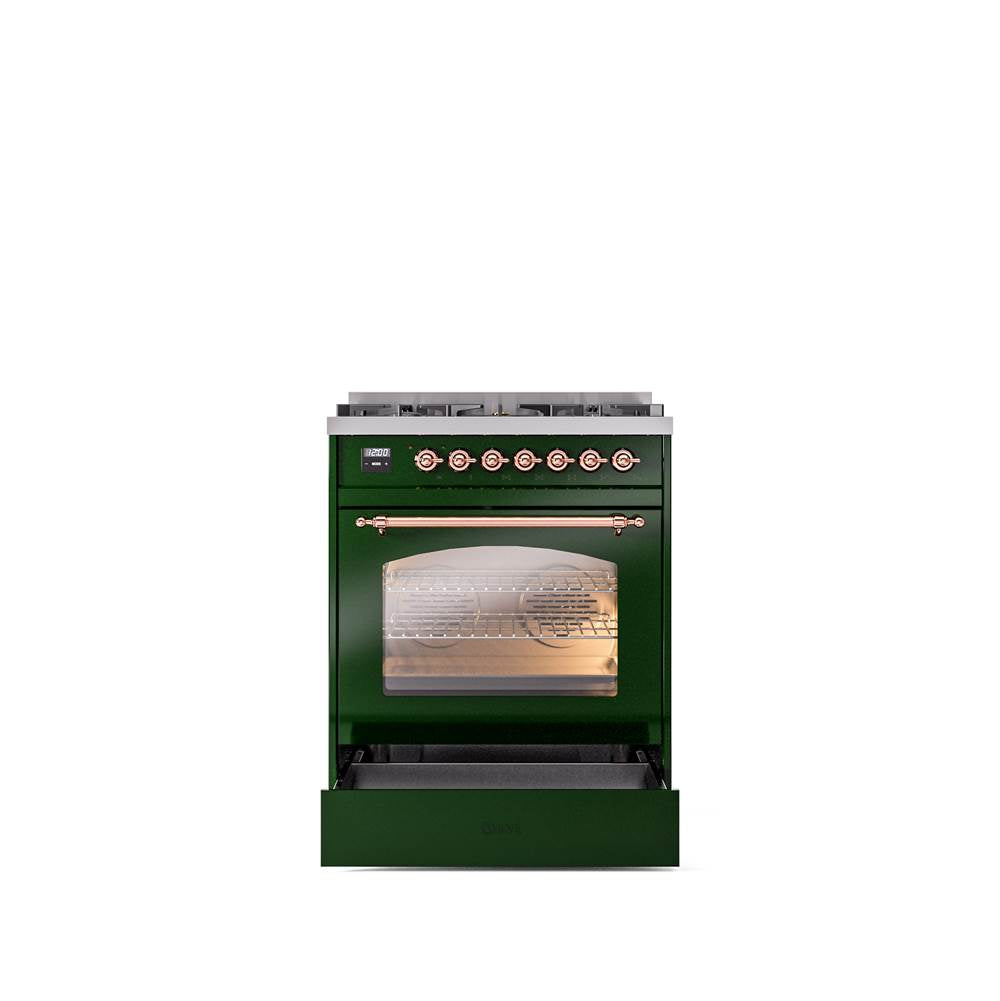 30'' Nostalgie II Series Freestanding Dual Fuel Range - Emerald Green - Bronze trim- Natural Gas
