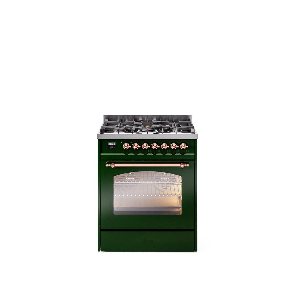 30'' Nostalgie II Series Freestanding Dual Fuel Range - Emerald Green - Bronze trim- Natural Gas