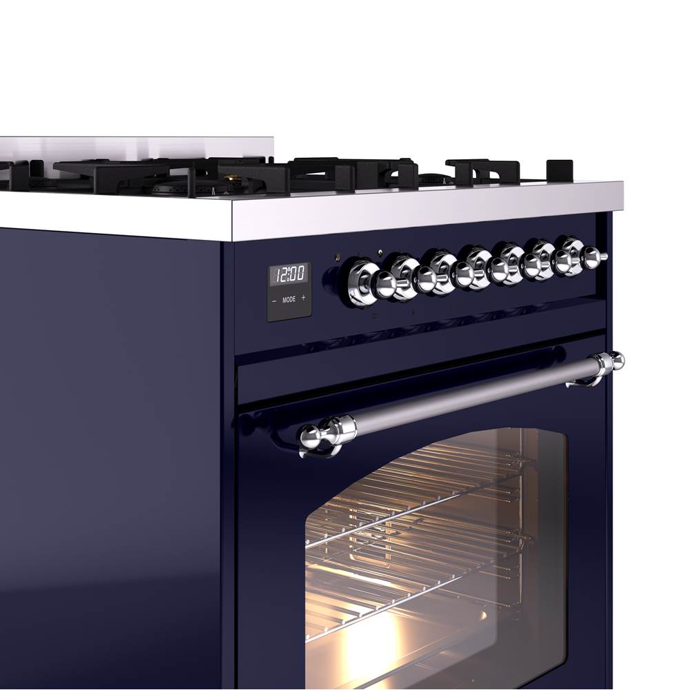 30'' Nostalgie II Series Freestanding Dual Fuel Range - Midnight Blue - Bronze trim- Natural Gas