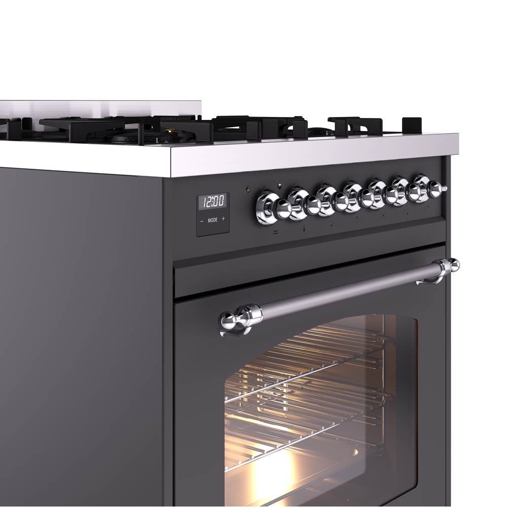 30'' Nostalgie II Series Freestanding Dual Fuel Range - Matte Graphite - Bronze trim- Natural Gas