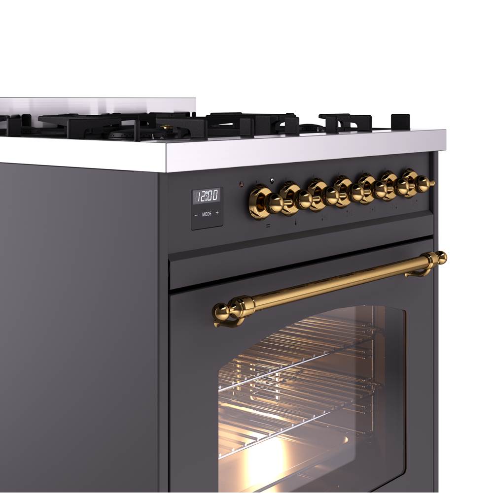 30'' Nostalgie II Series Freestanding Dual Fuel Range - Matte Graphite - Bronze trim- Natural Gas