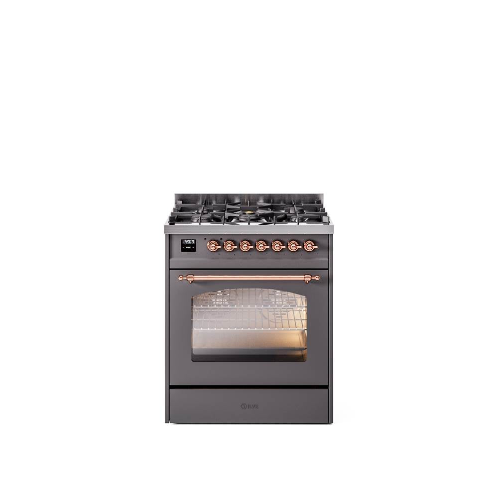 30'' Nostalgie II Series Freestanding Dual Fuel Range - Matte Graphite - Bronze trim- Natural Gas