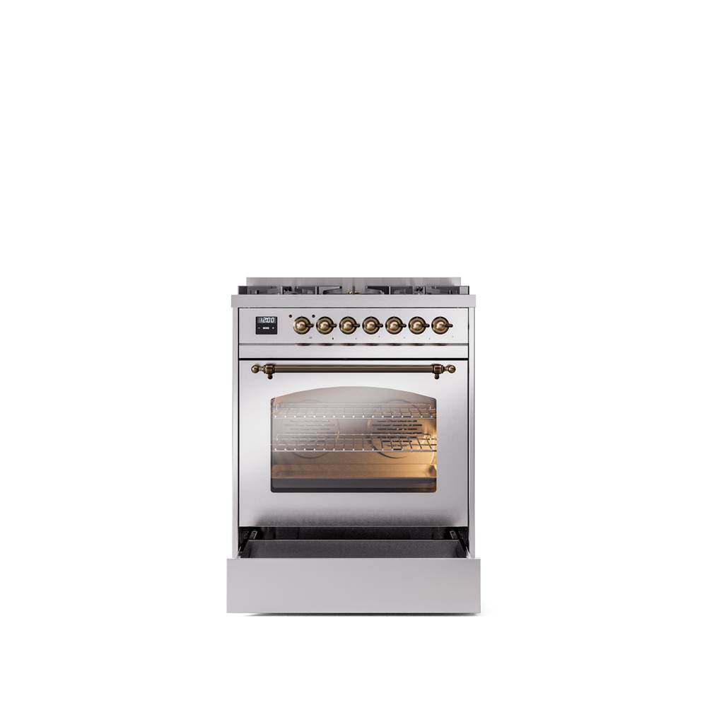 30'' Nostalgie II Series Freestanding Dual Fuel Range - Stainless Steel - Bronze trim- Natural Gas