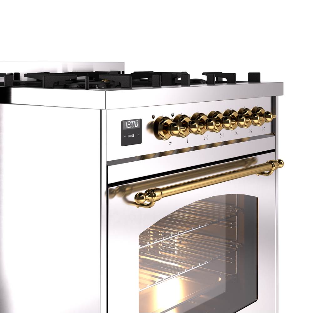 30'' Nostalgie II Series Freestanding Dual Fuel Range - Stainless Steel - Bronze trim- Natural Gas