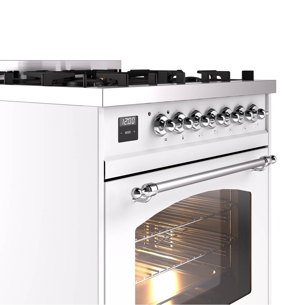 30'' Nostalgie II Series Freestanding Dual Fuel Range - White - Bronze trim- Natural Gas