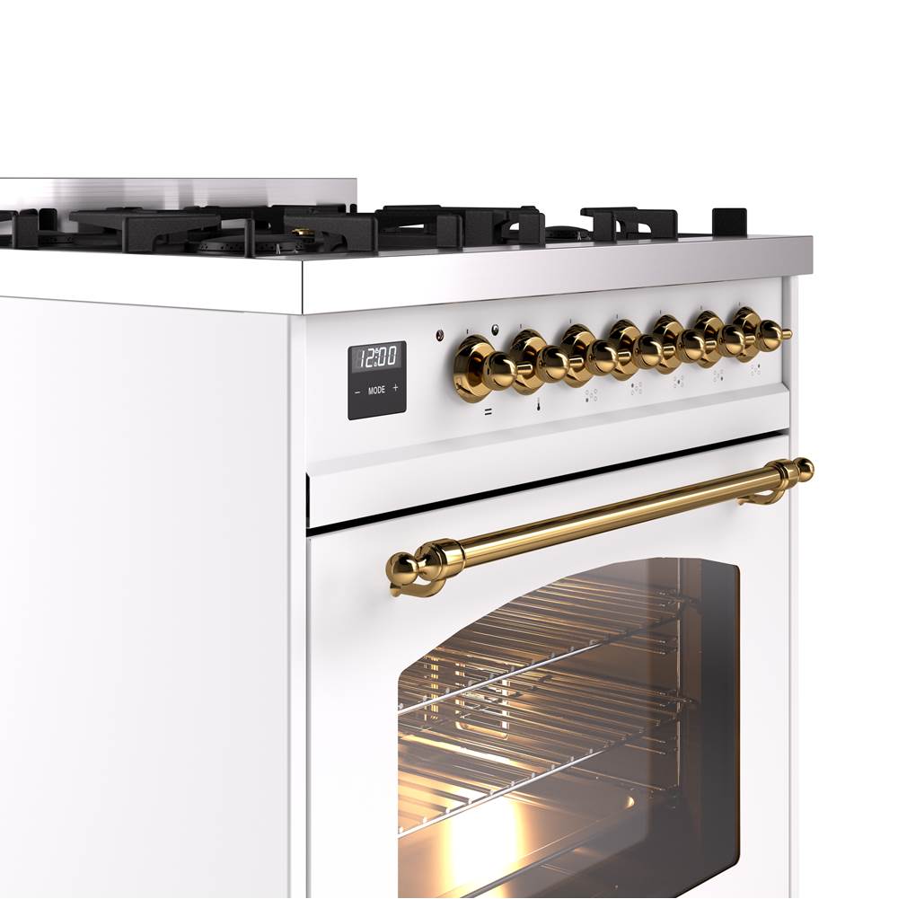 30'' Nostalgie II Series Freestanding Dual Fuel Range - White - Bronze trim- Natural Gas