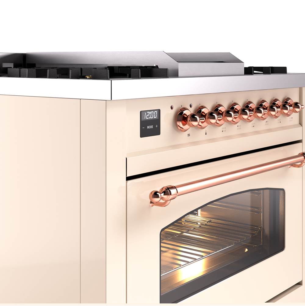 36'' Nostalgie II Series Freestanding Dual Fuel Range - Antique White - Bronze trim - Griddle - Natural Gas