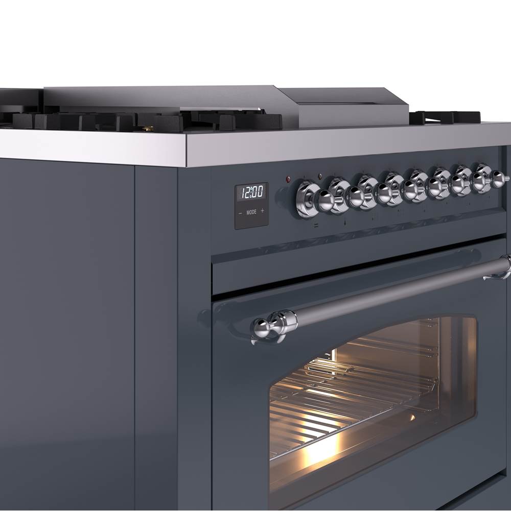 36'' Nostalgie II Series Freestanding Dual Fuel Range - Blue Grey - Bronze trim - Griddle - Natural Gas