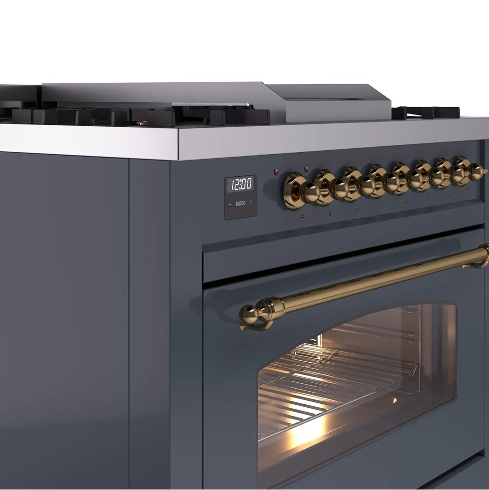 36'' Nostalgie II Series Freestanding Dual Fuel Range - Blue Grey - Bronze trim - Griddle - Natural Gas