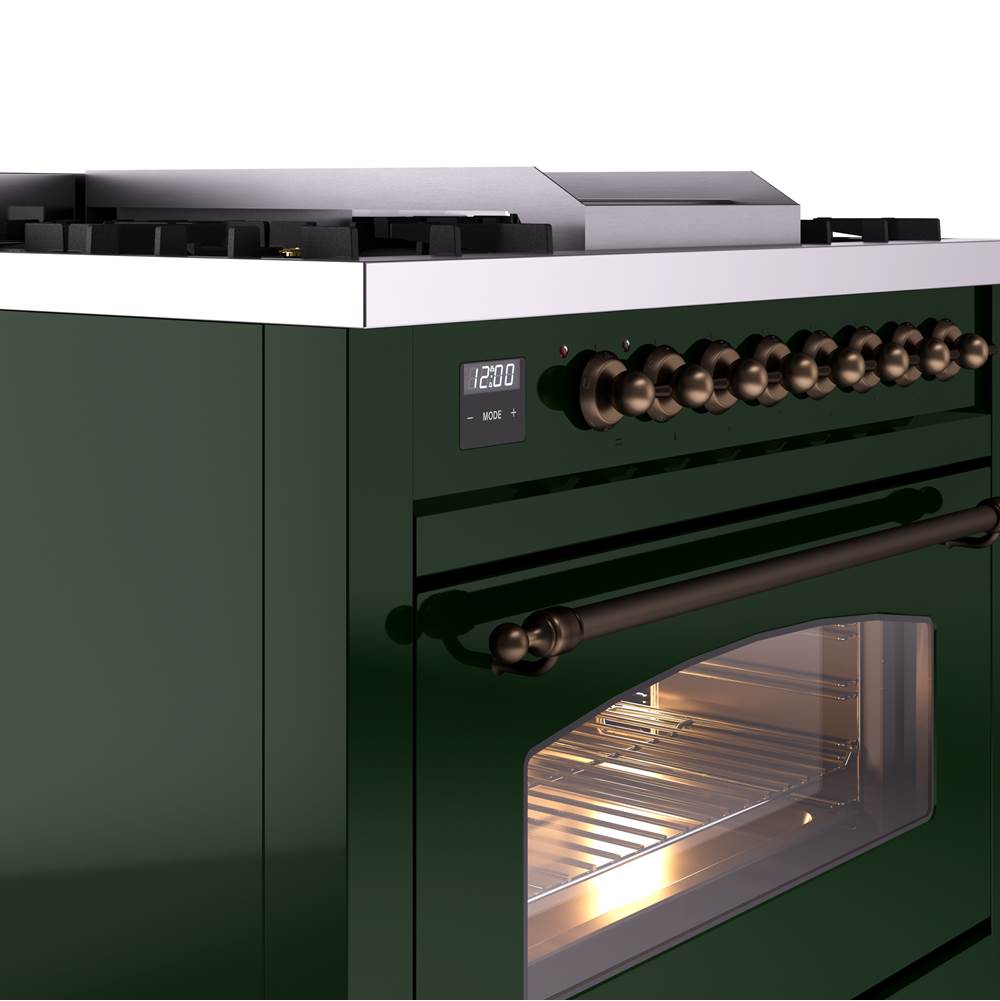 36'' Nostalgie II Series Freestanding Dual Fuel Range - Emerald Green - Bronze trim - Griddle - Natural Gas