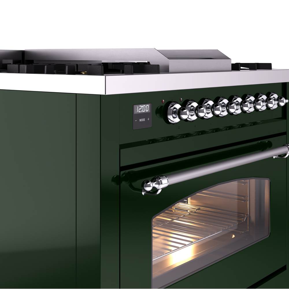 36'' Nostalgie II Series Freestanding Dual Fuel Range - Emerald Green - Bronze trim - Griddle - Natural Gas
