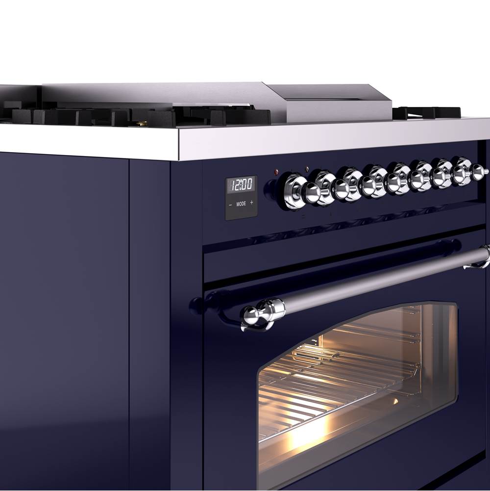 36'' Nostalgie II Series Freestanding Dual Fuel Range - Midnight Blue - Bronze trim - Griddle - Natural Gas