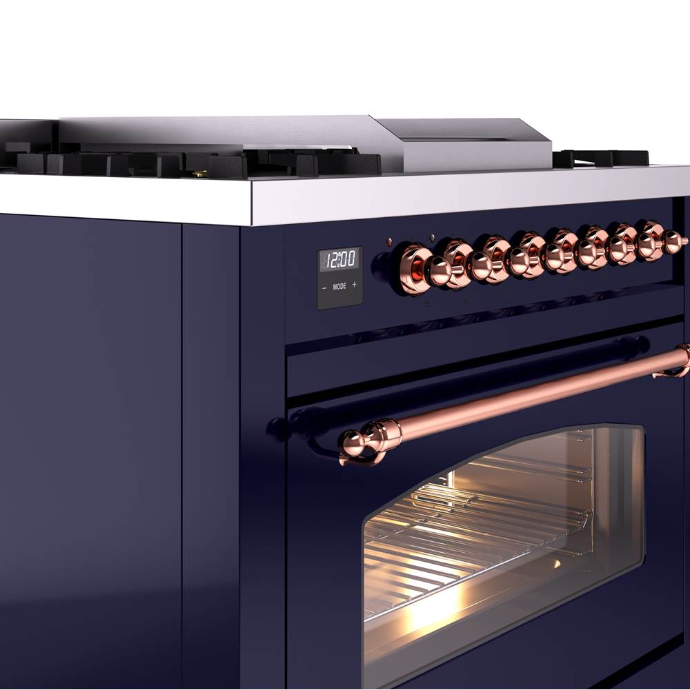 36'' Nostalgie II Series Freestanding Dual Fuel Range - Midnight Blue - Bronze trim - Griddle - Natural Gas