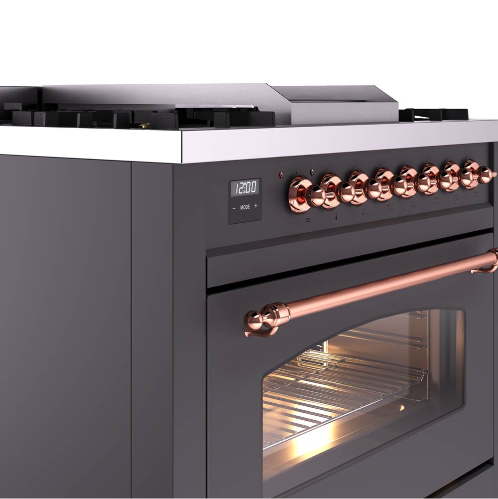 36'' Nostalgie II Series Freestanding Dual Fuel Range - Matte Graphite - Bronze trim - Griddle - Natural Gas