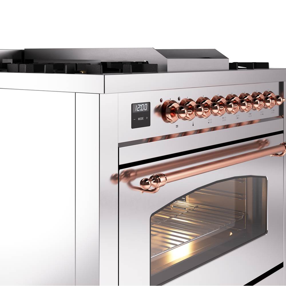 36'' Nostalgie II Series Freestanding Dual Fuel Range - Stainless Steel - Bronze trim - Griddle - Natural Gas