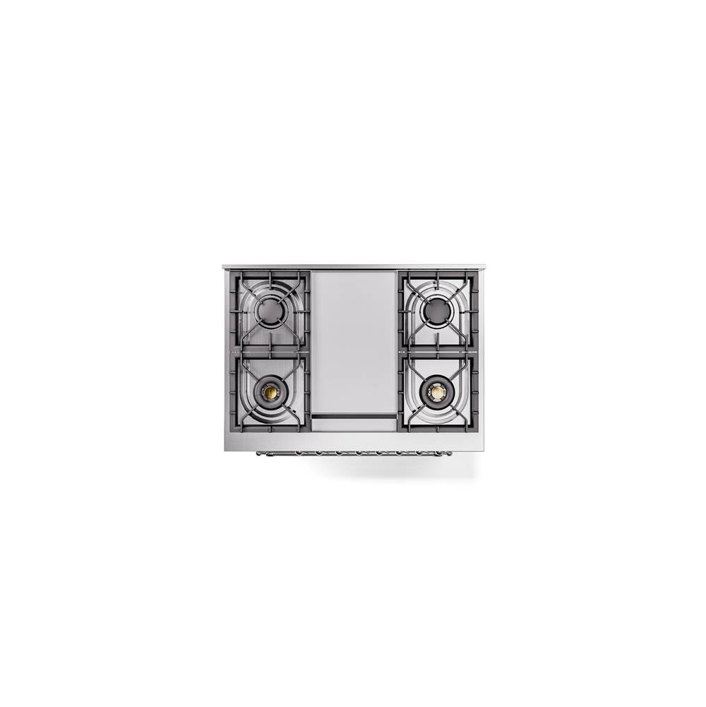 36'' Nostalgie II Series Freestanding Dual Fuel Range - White - Bronze trim - Griddle - Natural Gas