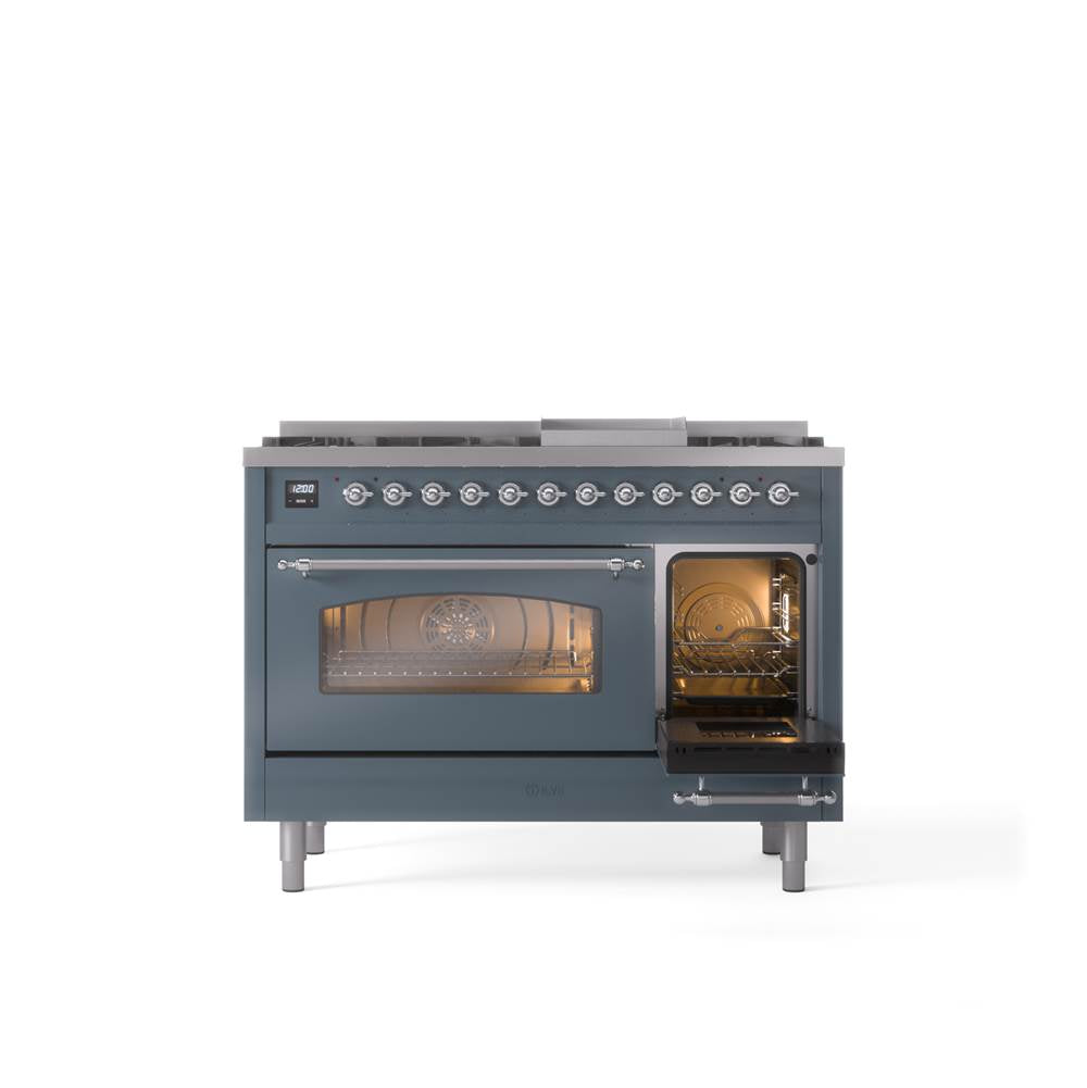 48'' Nostalgie II Series Freestanding Dual Fuel Range - Double Oven - Blue Grey - Bronze trim - Griddle - Natural Gas