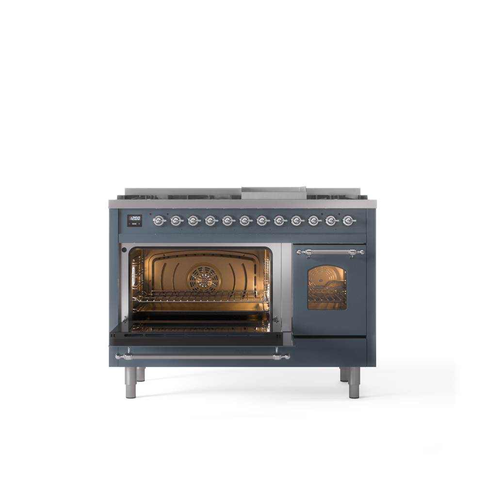 48'' Nostalgie II Series Freestanding Dual Fuel Range - Double Oven - Blue Grey - Bronze trim - Griddle - Natural Gas