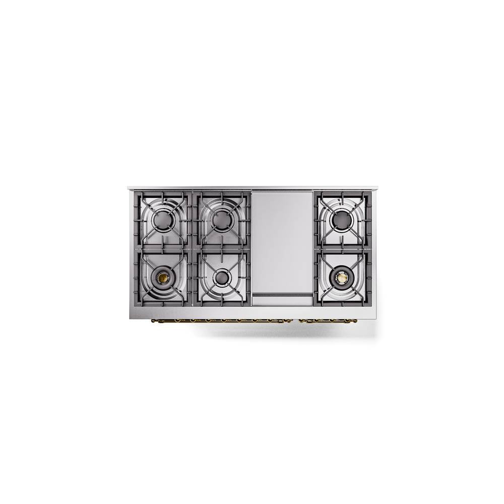 48'' Nostalgie II Series Freestanding Dual Fuel Range - Double Oven - Burgundy - Bronze trim - Griddle - Natural Gas