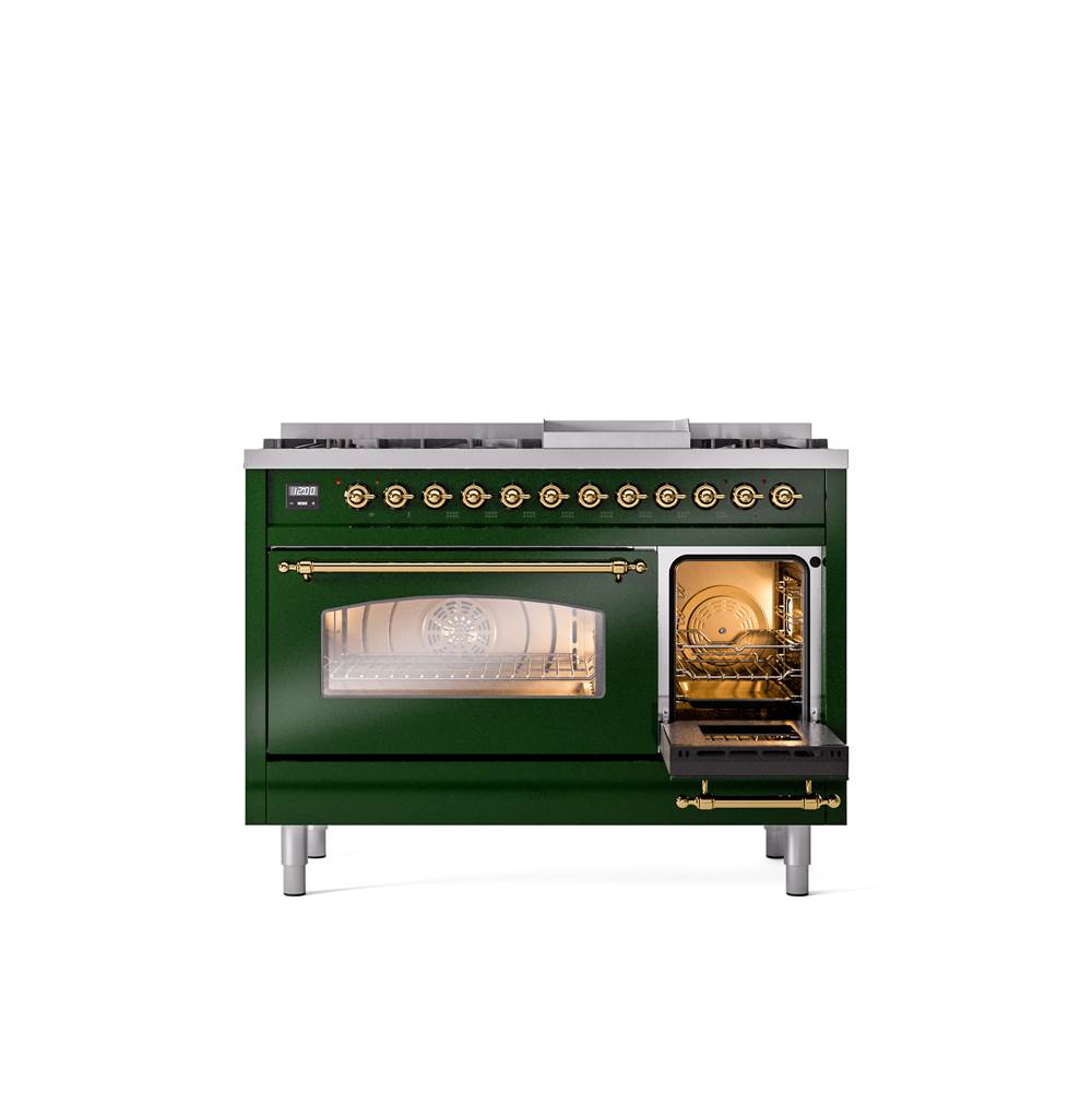 48'' Nostalgie II Series Freestanding Dual Fuel Range - Double Oven - Emerald Green - Bronze trim - Griddle - Natural Gas